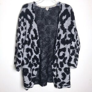 UNIQ Animal Print Open Front Cardigan Gray Black